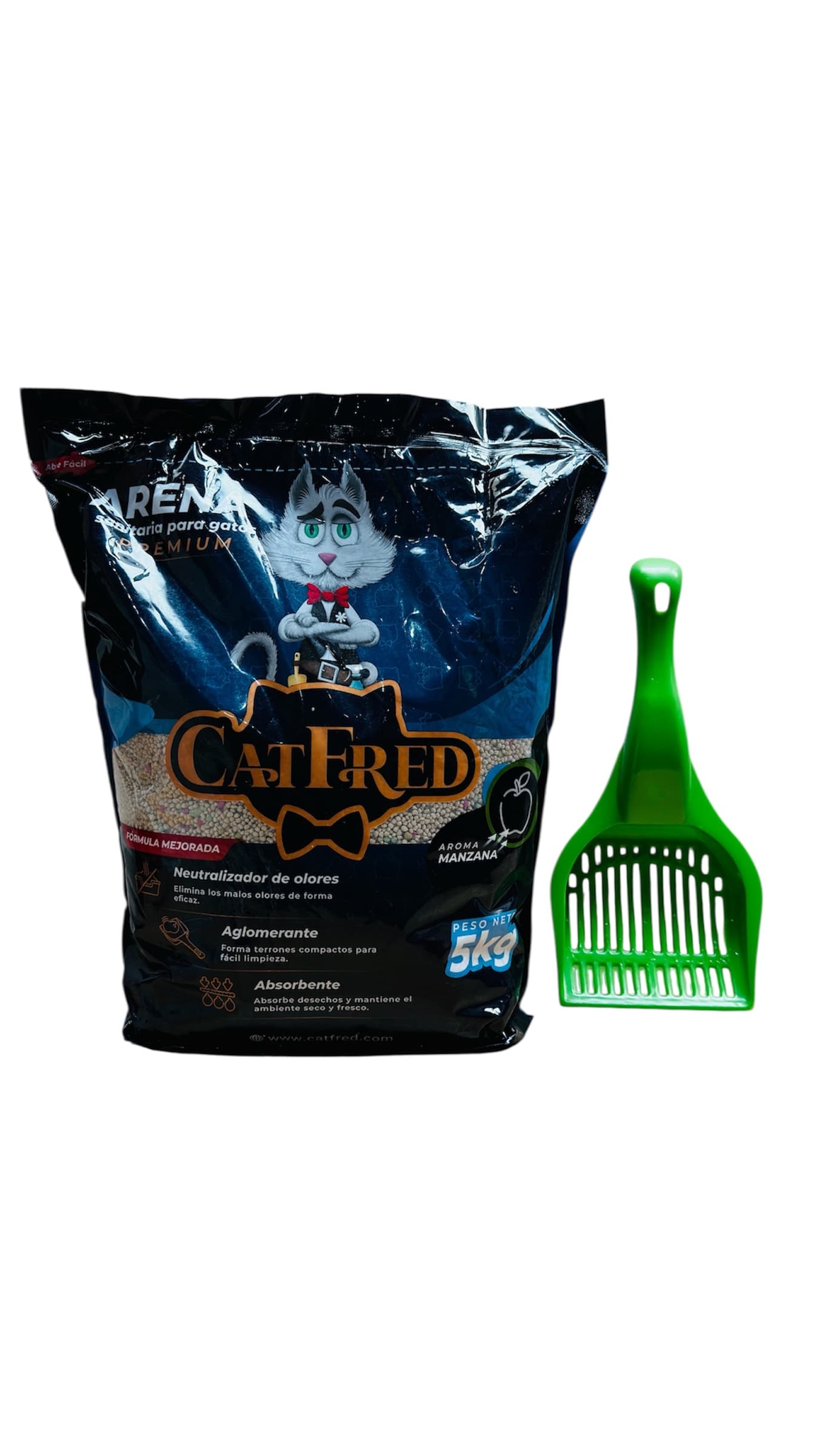 COMBO ARENA PREMIUM PARA GATOS CATFRED x 5 KG + PALA RECOGEDORA