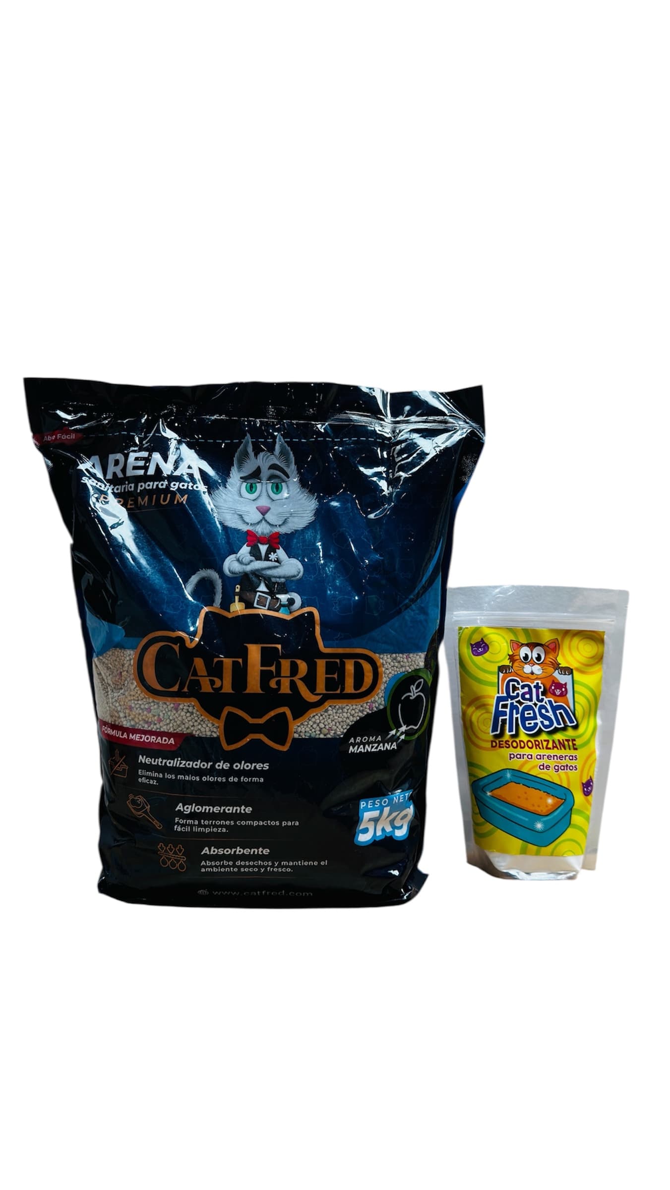 COMBO ARENA PREMIUM PARA GATOS CATFRED x 5 KG + DESODORIZANTE ARENEROS