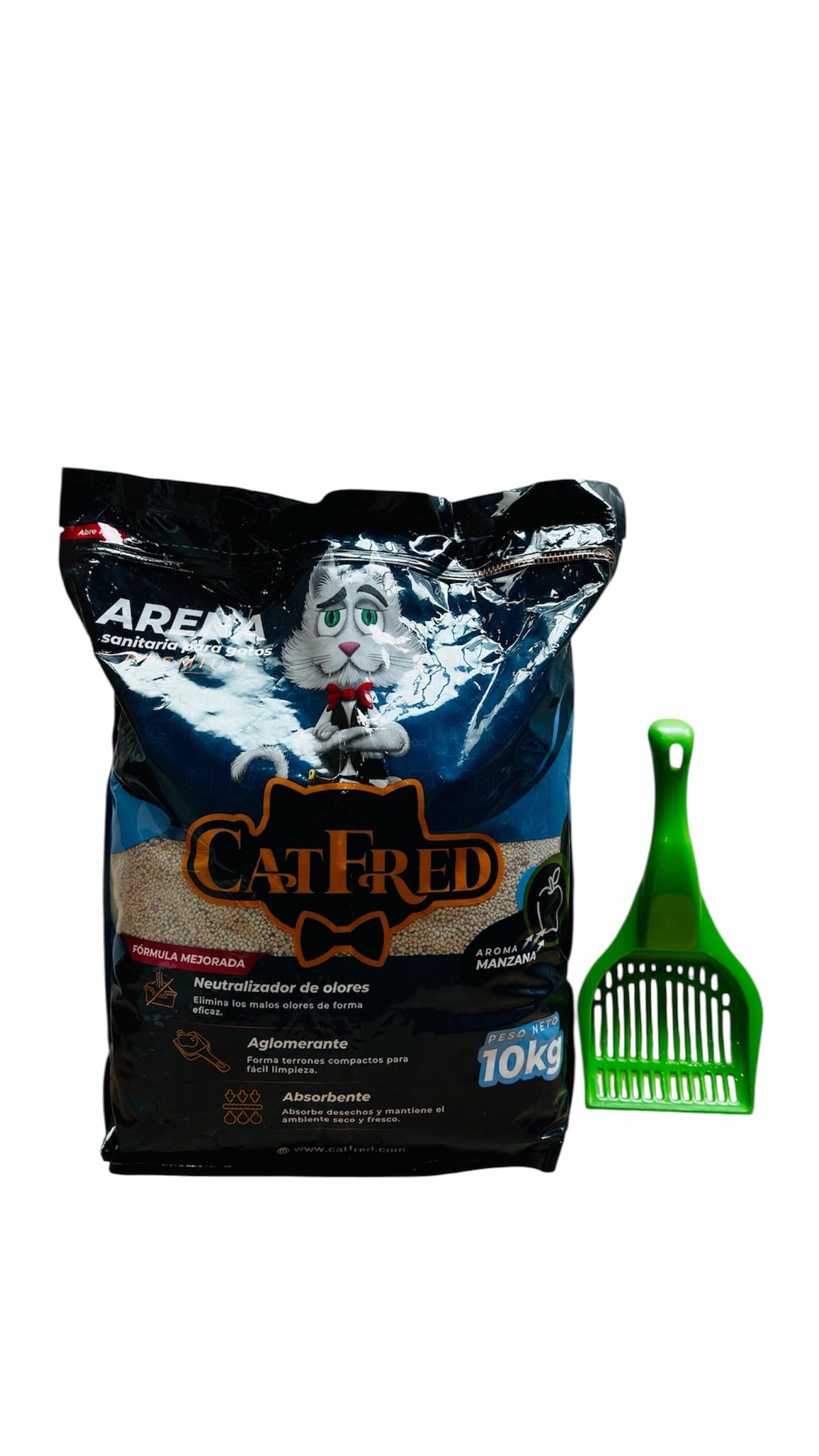 COMBO ARENA PREMIUM PARA GATOS CATFRED x 10 KG + PALA RECOGEDORA - AURATECH | Grupo Quality Pets