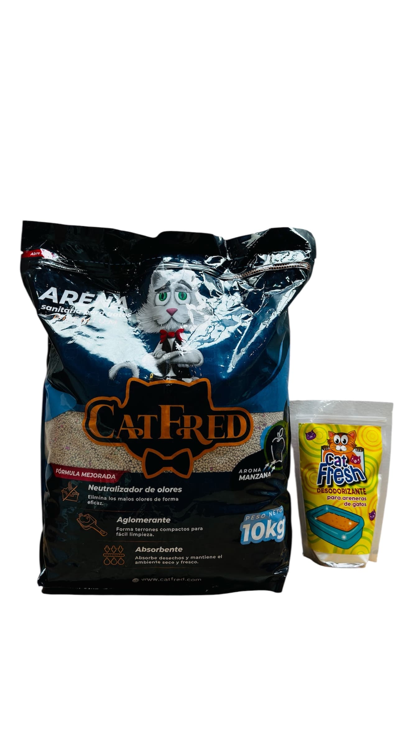 COMBO ARENA PREMIUM PARA GATOS CATFRED x 10 KG + DESODORIZANTE ARENEROS - AURATECH | Grupo Quality Pets