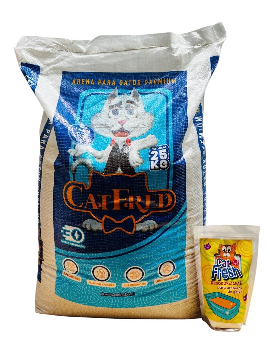 COMBO ARENA PREMIUM PARA GATOS CATFRED x 25 KG + DESODORIZANTE - CATFRED | Grupo Quality Pets