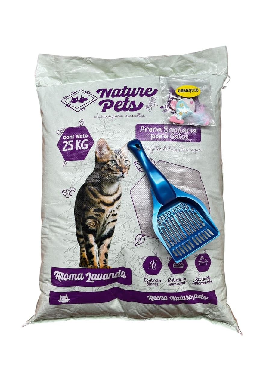 COMBO ARENA PARA GATO PREMIUM NATURE PETS x 25 KG + PALA
