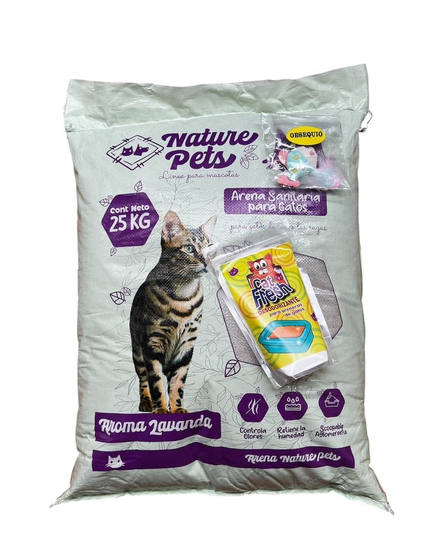 COMBO ARENA PARA GATO PREMIUM NATURE PETS x 25 KG + DESODORIZANTE