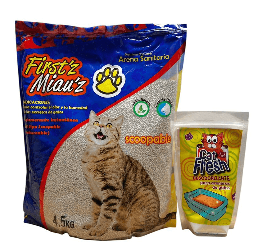 COMBO ARENA PARA GATO FIRST´Z MIAU´Z x 4.5 KG + DESODORIZANTE