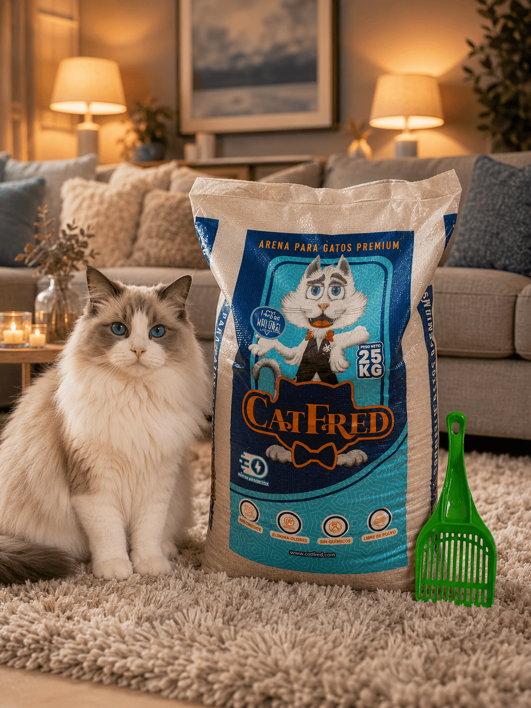 COMBO ARENA PREMIUM PARA GATOS CATFRED x 25 KG + PALA