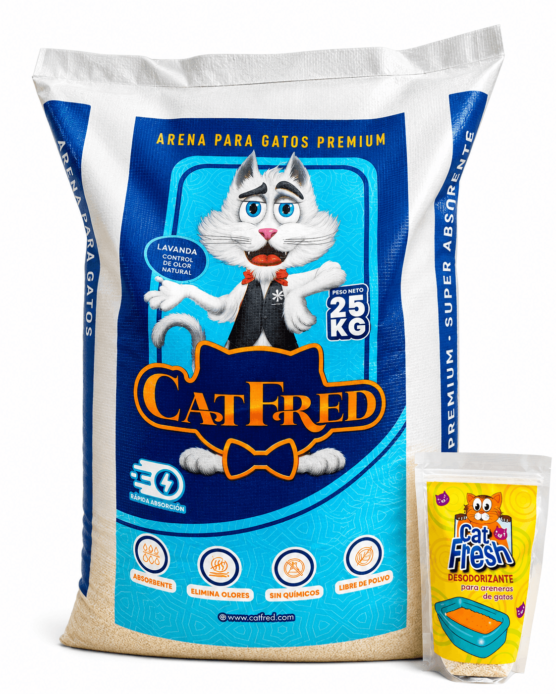 COMBO ARENA PREMIUM PARA GATOS CATFRED x 25 KG + DESODORIZANTE alternate