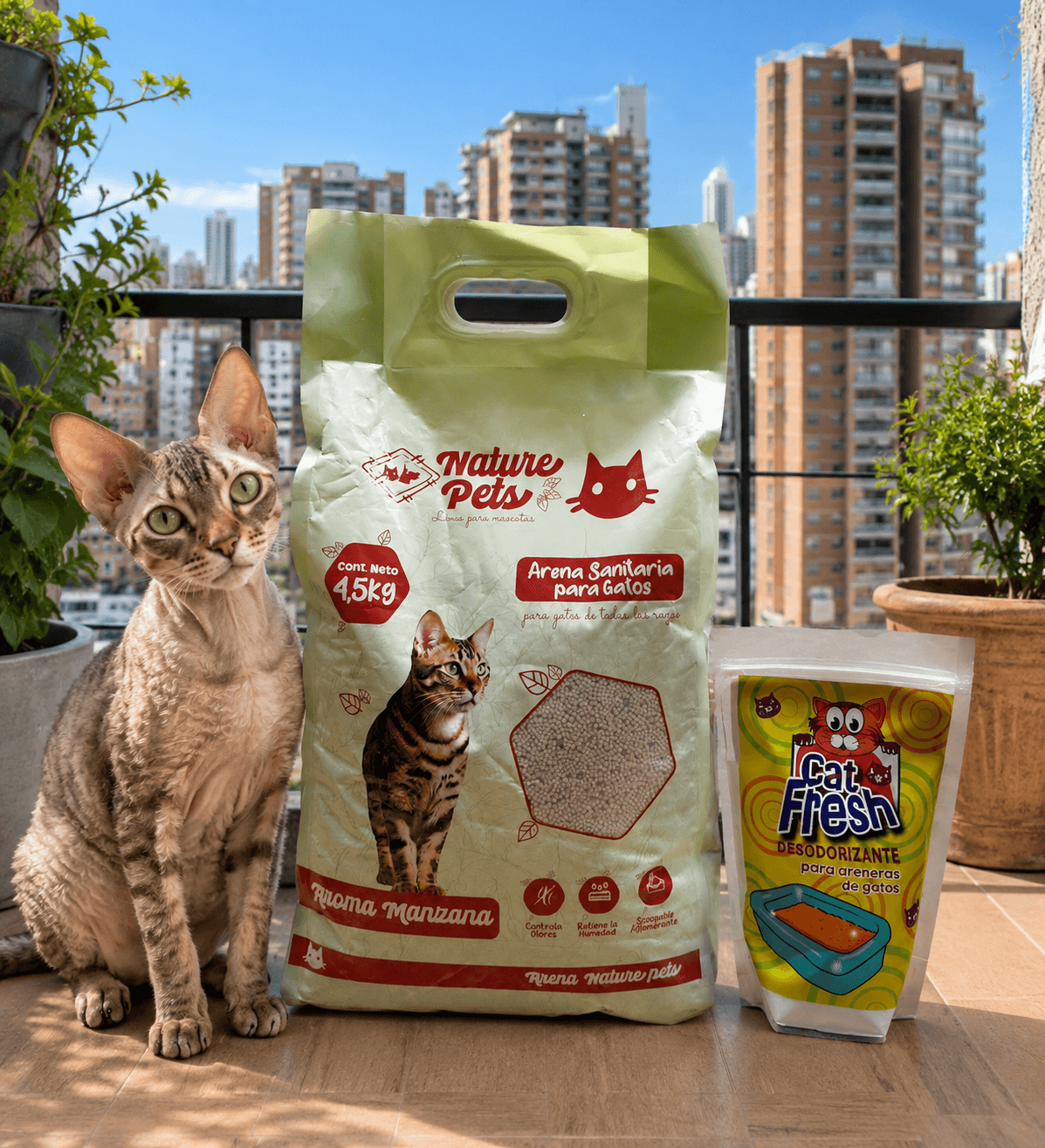 COMBO ARENA PARA GATO NATURE PETS 4.5 KG + DESODORIZANTE