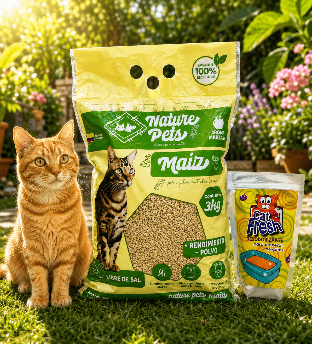 COMBO ARENA MAIZ NATURE PETS x 3 KG + DESODORIZANTE