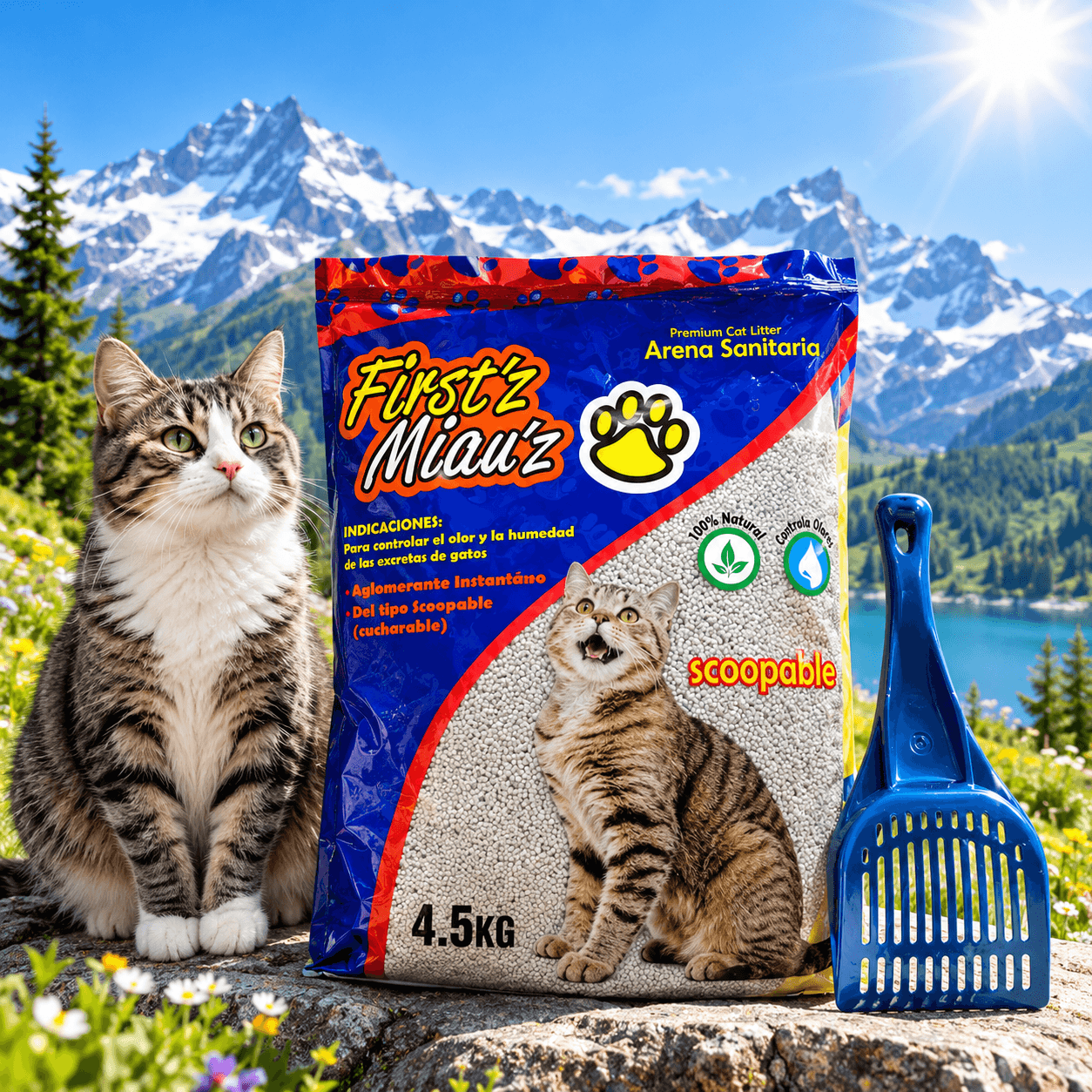 COMBO ARENA PARA GATO FIRST´Z MIAU´Z x 4.5 KG + PALA